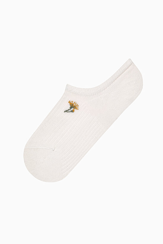 3 Çift Pamuklu Minimal Çiçek Nakiş Desenli Burun Dikişsiz Sneaker Çorap - 3
