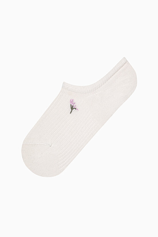 3 Çift Pamuklu Minimal Çiçek Nakiş Desenli Burun Dikişsiz Sneaker Çorap - 4