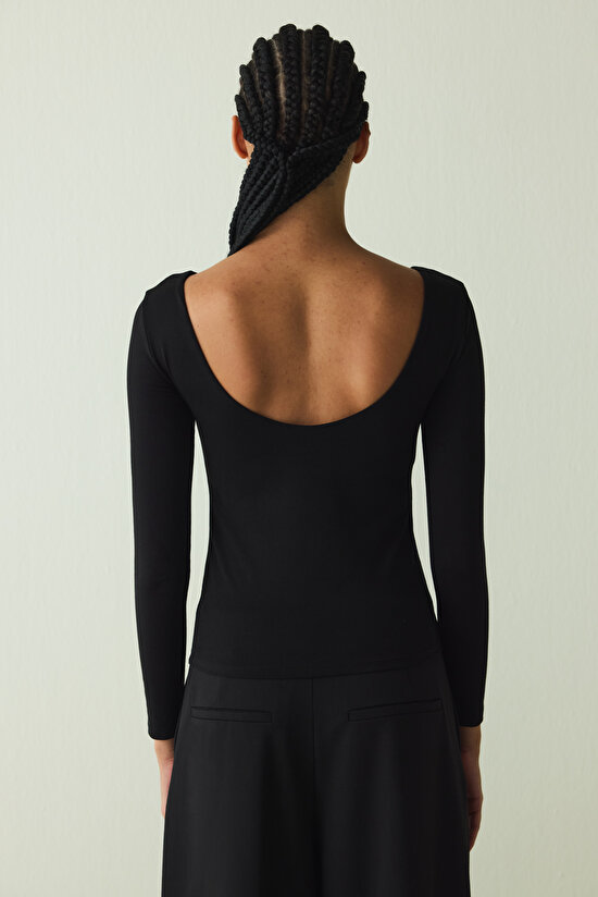 Black Crew Neck Long Sleeve Slim Fit Fixed Coat Top - 6