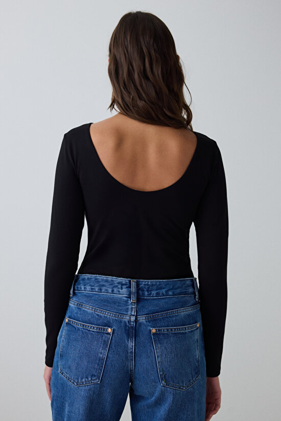 Black Crew Neck Long Sleeve Slim Fit Fixed Coat Top - 7