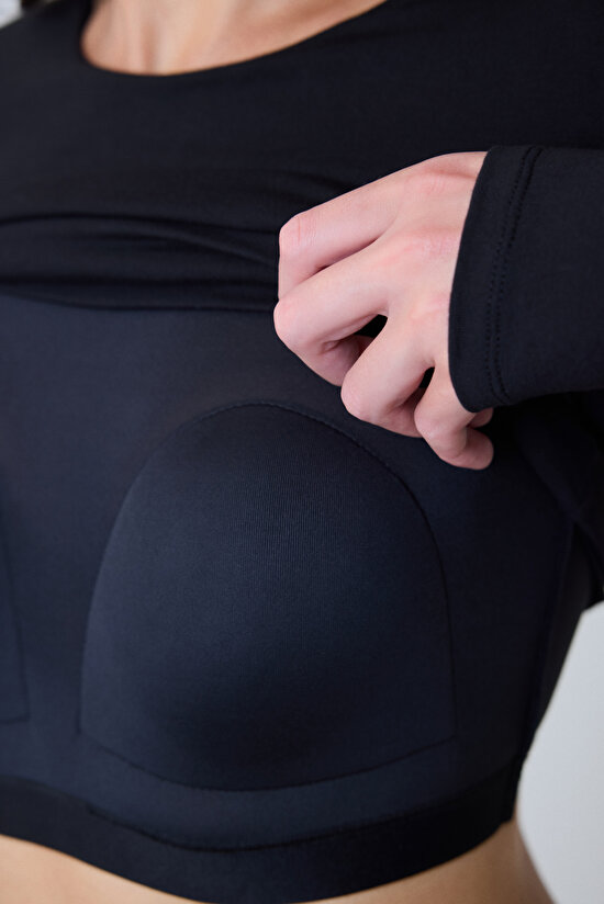 Black Crew Neck Long Sleeve Slim Fit Fixed Coat Top - 8