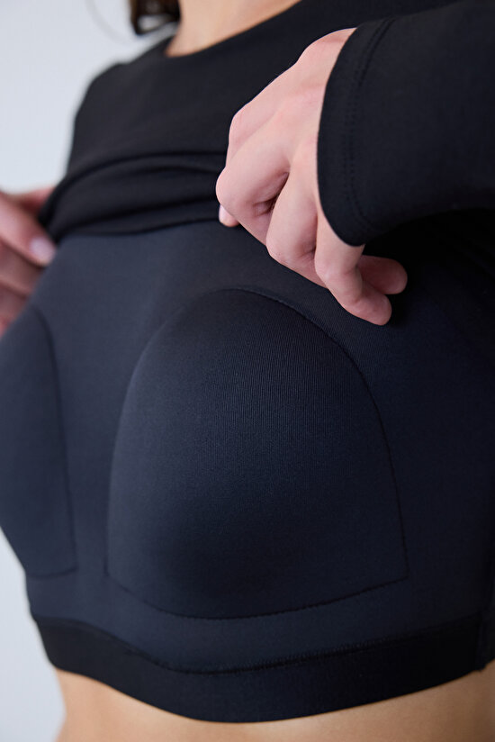 Black Crew Neck Long Sleeve Slim Fit Fixed Coat Top - 9