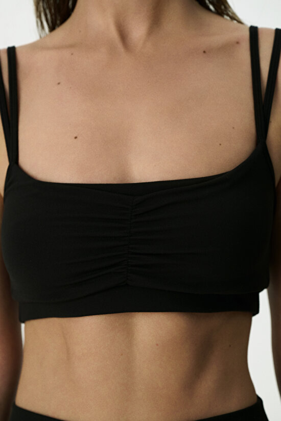 Black Layered Removable Pad Micro Sports Bra - 3