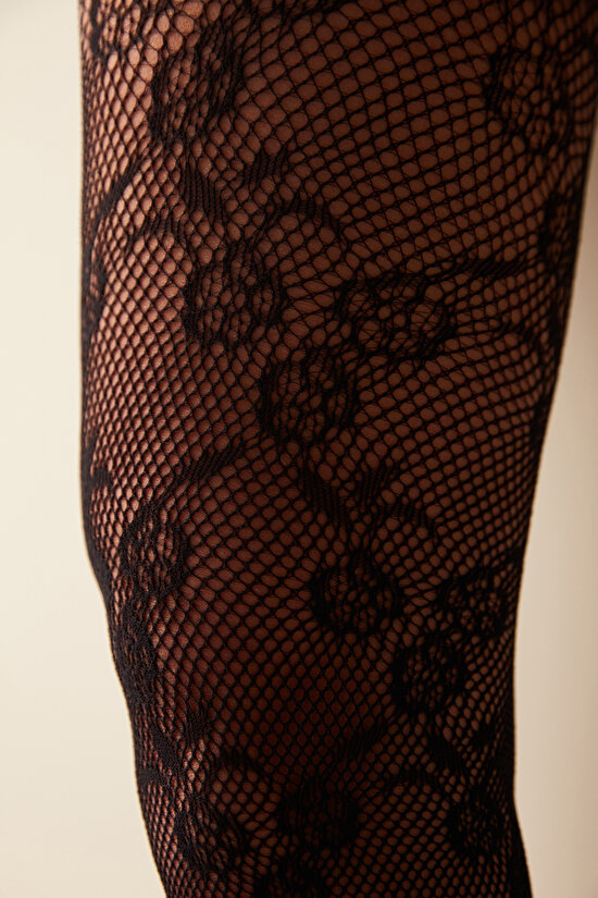 Black Floral Fishnet Tights - 3