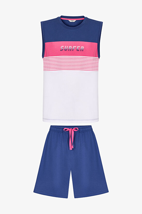 Erkek Renkli White Surf Pijama Takımı - 1