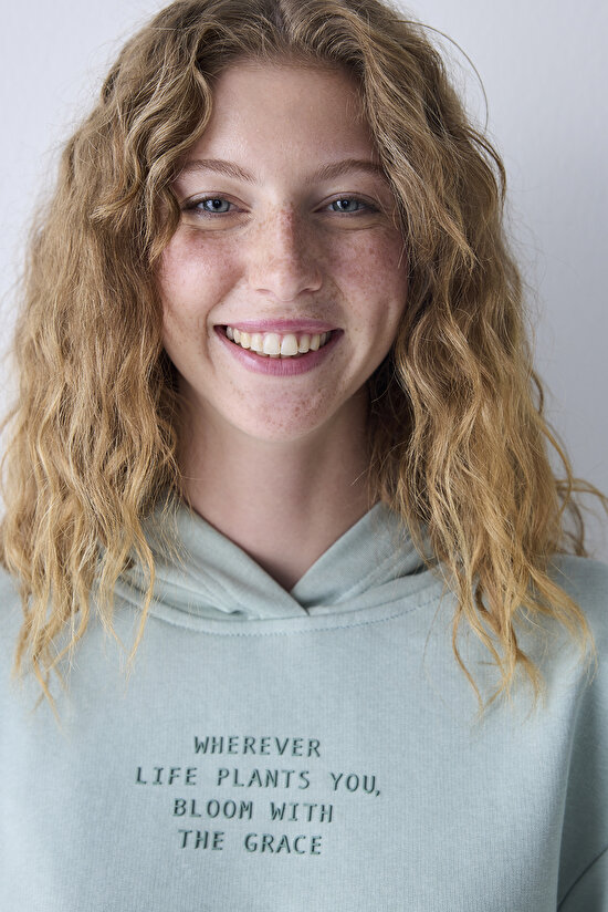 Açık Yeşil Kapüşonlu Ribana detaylı Sweatshirt - 3