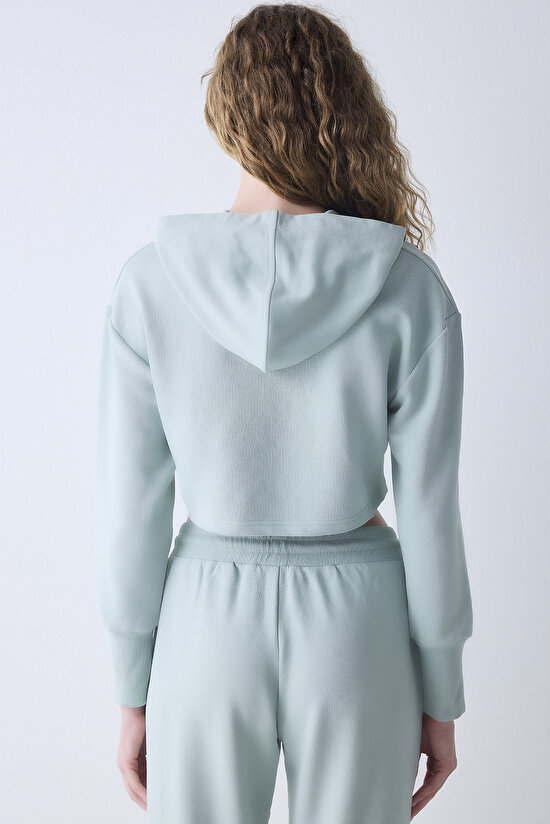 Açık Yeşil Kapüşonlu Ribana detaylı Sweatshirt - 5