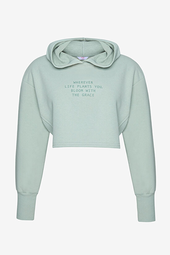 Açık Yeşil Kapüşonlu Ribana detaylı Sweatshirt - 6