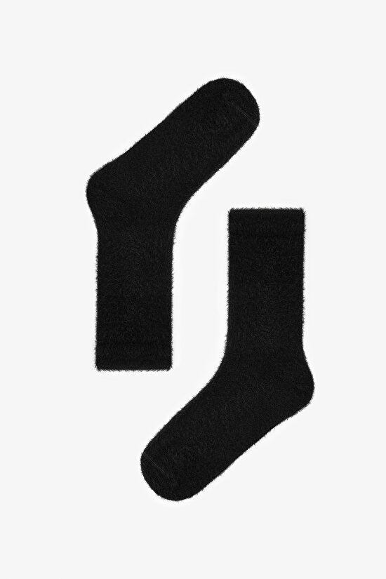 Siyah Warm Fuzzy Soket Çorap - 1