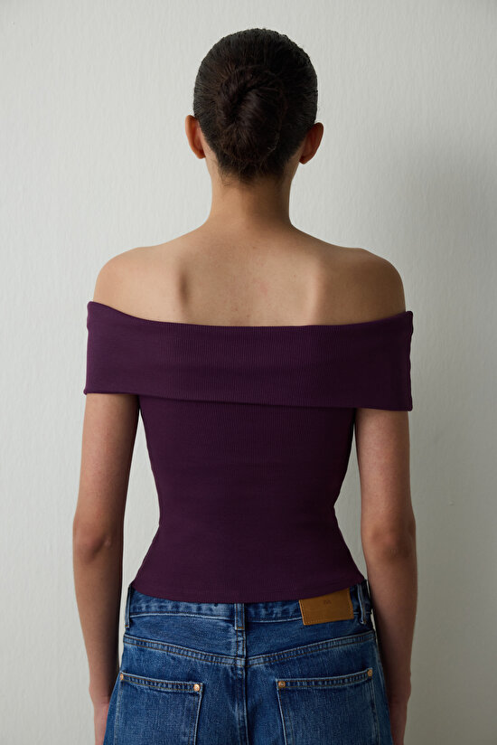 Purple Madonna Collar Sleeveless Slim Fit Fixed Covered Top - 7