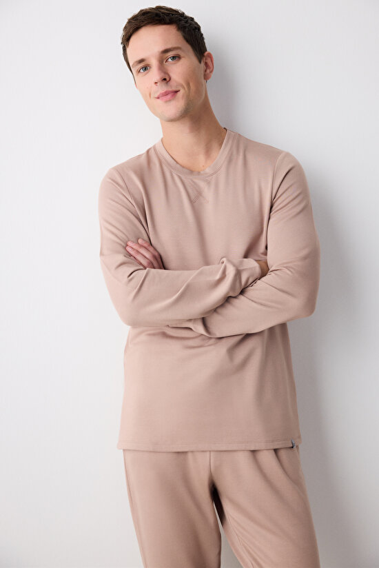 Basic Bej Jogger Pantolon Pijama Takımı - 3