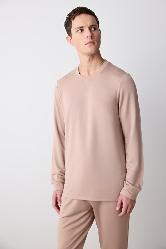 Basic Bej Jogger Pantolon Pijama Takımı - 4