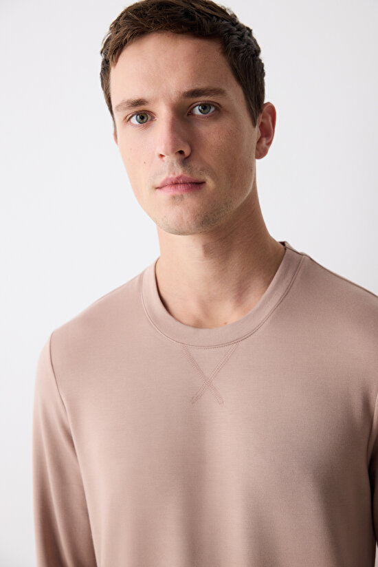 Basic Bej Jogger Pantolon Pijama Takımı - 6