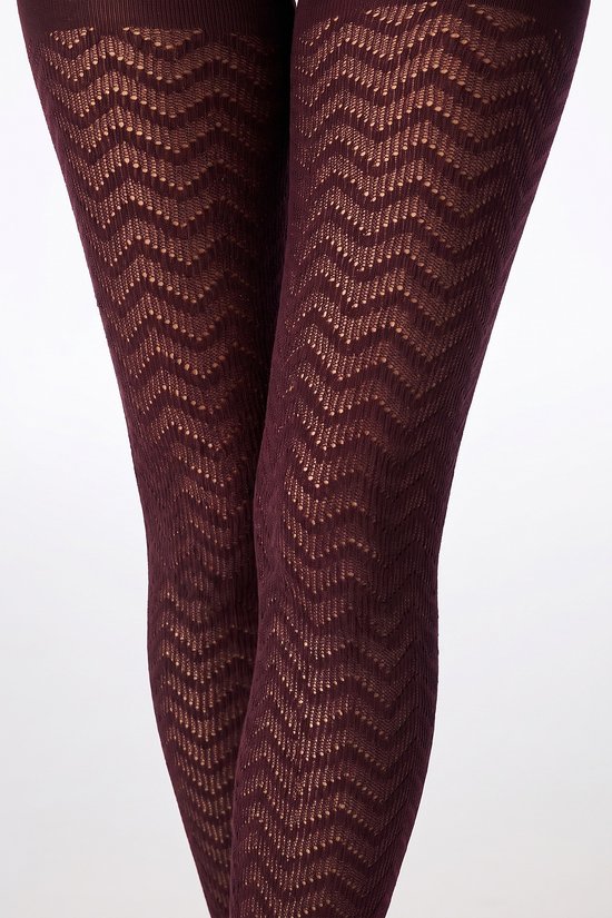 Bordo Wave Colosio Zigzag Desenli Pamuklu Külotlu Çorap - 3