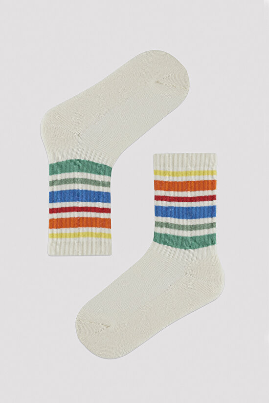 Erkek Çocuk Renkli Çizgili Tenis Soket Çorap - 1