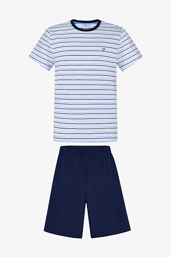 Erkek Renkli Sail Line Şortlu Pijama Takımı - 1