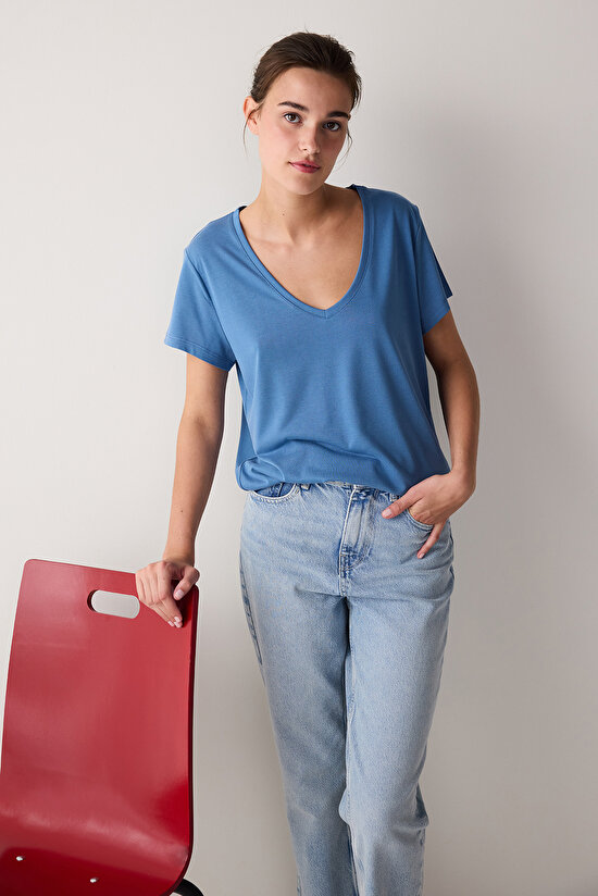 V Neck Modal T-Shirt - 4