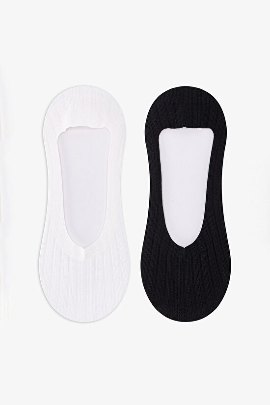 Siyah Beyaz Seamless Jacquard 2'li Babet Çorabı - 1