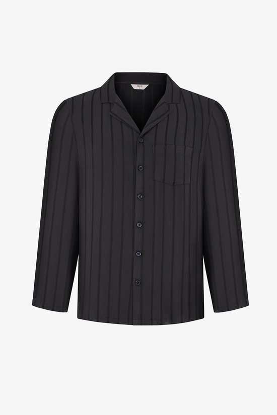 Erkek Gri Tempo Çizgili Uzun Kollu Gömlek Pantolon Pijama Takımı - 2