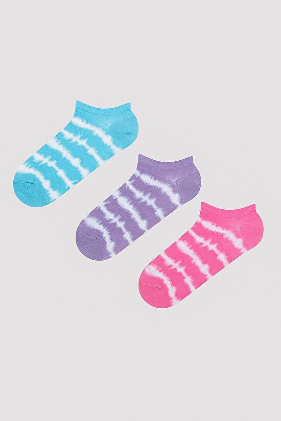 Tie Dye Çok Renkli 3lü Patik Çorap - 1