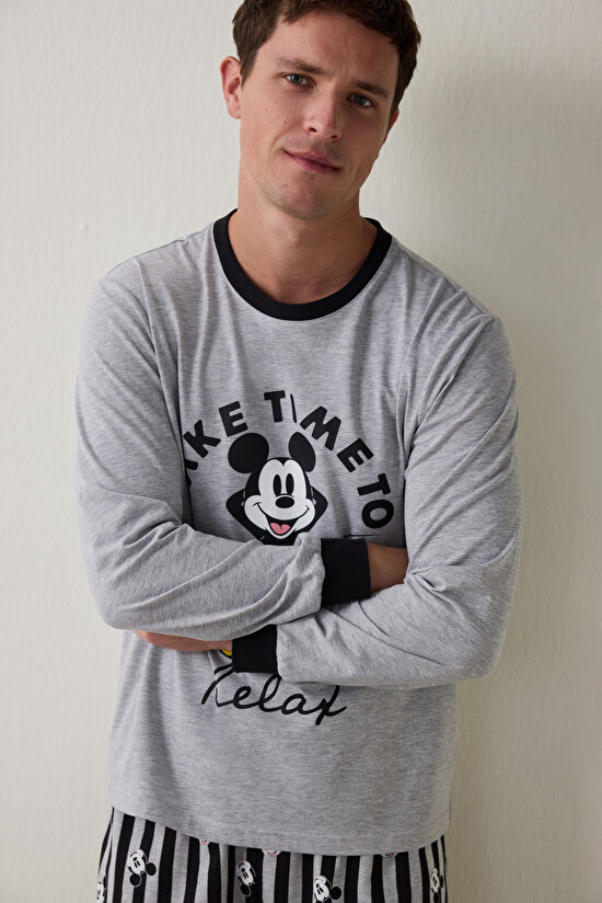 Gri Melanj Erkek Mickey Mouse Uzun Kollu Pijama Takımı Gri Melanj Erkek Mickey Mouse Uzun Kollu Pijama Takımı - 3