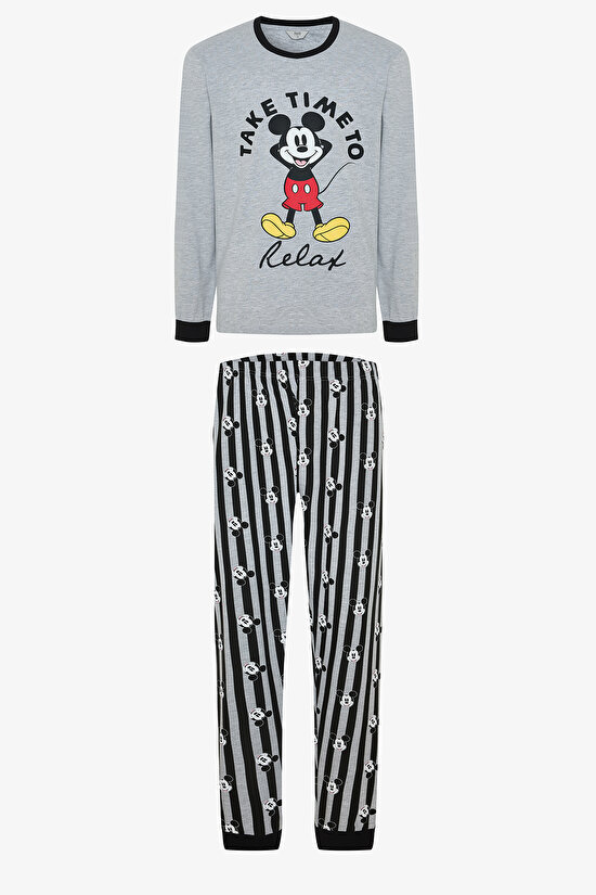 Gri Melanj Erkek Mickey Mouse Uzun Kollu Pijama Takımı Gri Melanj Erkek Mickey Mouse Uzun Kollu Pijama Takımı - 7