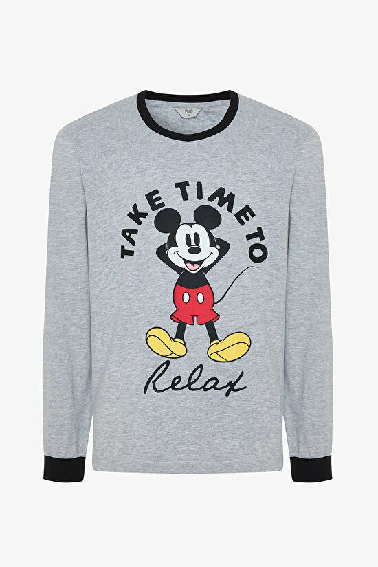 Gri Melanj Erkek Mickey Mouse Uzun Kollu Pijama Takımı Gri Melanj Erkek Mickey Mouse Uzun Kollu Pijama Takımı - 8