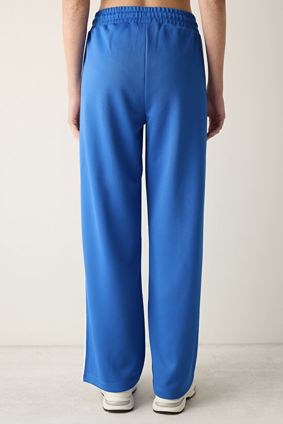 Mavi Yüksek Bel Çizgi Detay Sanrio Retro Pantolon - 3