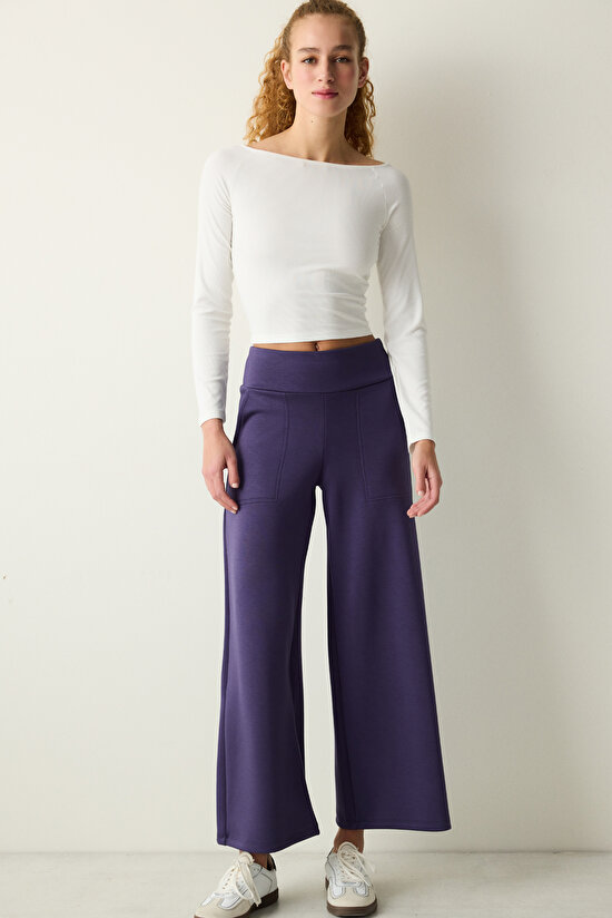 Beyaz Geniş Yaka Ribli Uzun Kollu Üst - 3