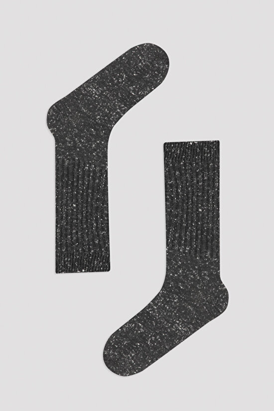 Siyah Puantiye Desenli Soket Çorap - 1