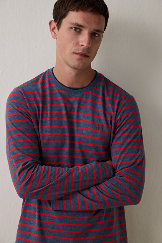 Kırmızı Erkek Çizgili Jogger Pijama Takımı - 5