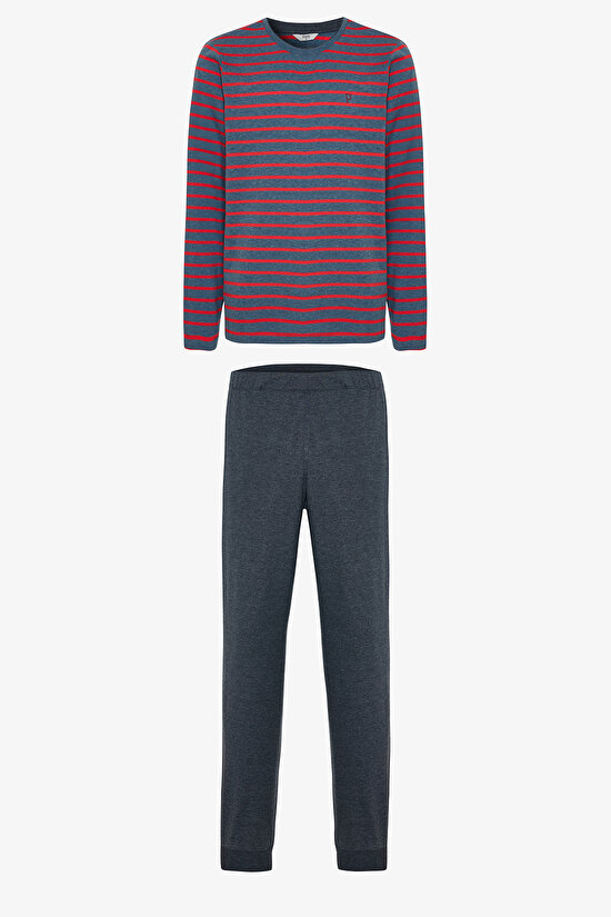 Kırmızı Erkek Çizgili Jogger Pijama Takımı - 12