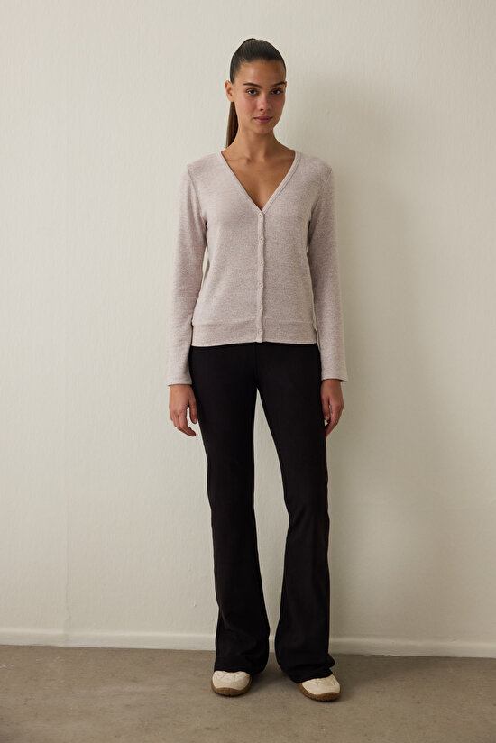 Siyah Termal Etkili Kadife Dokulu Yüksek Bel Flare (İspanyol Paça) Tayt - 3