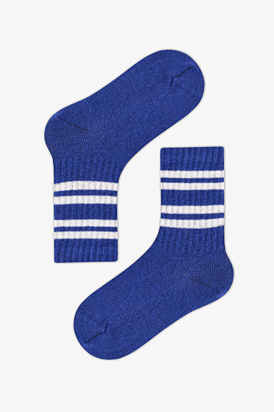 Boys' Blue Sailor Stripes Striped Cotton 3 Pack Ankle Socks - 2