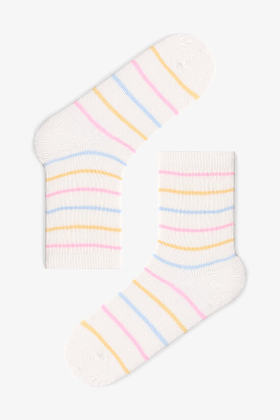 Çok Renkli Kız Çocuk Heart Stripe Unicorn 4lü Soket Çorap - 4