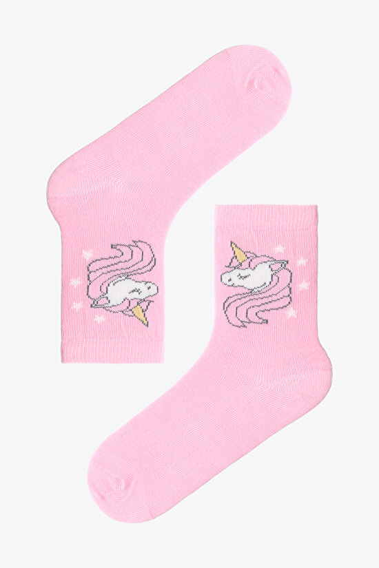 Çok Renkli Kız Çocuk Heart Stripe Unicorn 4lü Soket Çorap - 5