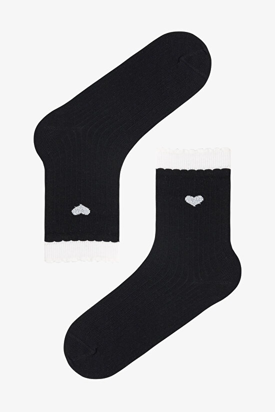 3 Çift Pamuklu Kalp Desenli Fırfırlı Soket Çorap - 3