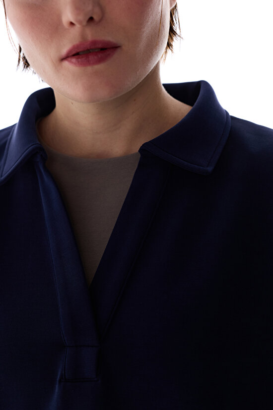 Navy Polo Neck Modal Sweatshirt - 2