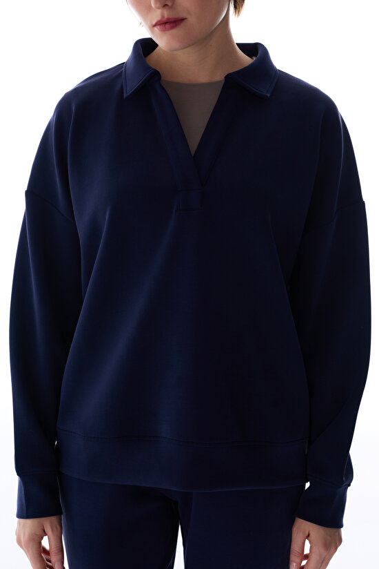 Navy Polo Neck Modal Sweatshirt - 3