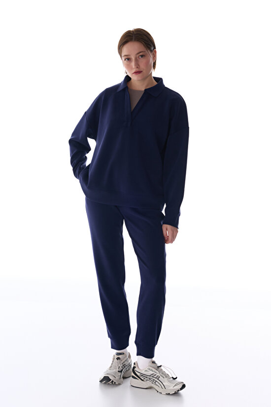 Navy Polo Neck Modal Sweatshirt - 4