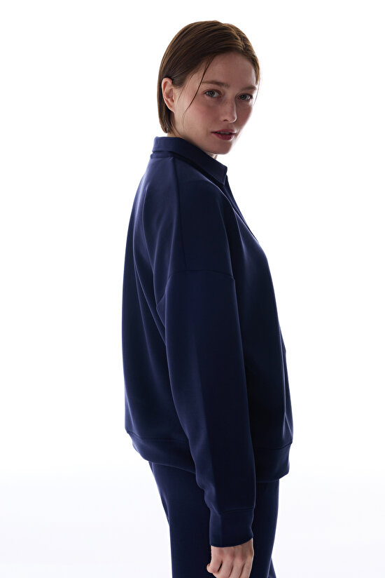 Navy Polo Neck Modal Sweatshirt - 5