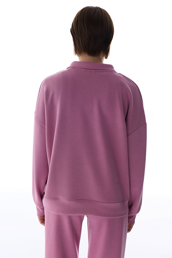 Rose Pink Polo Neck Modal Sweatshirt - 5