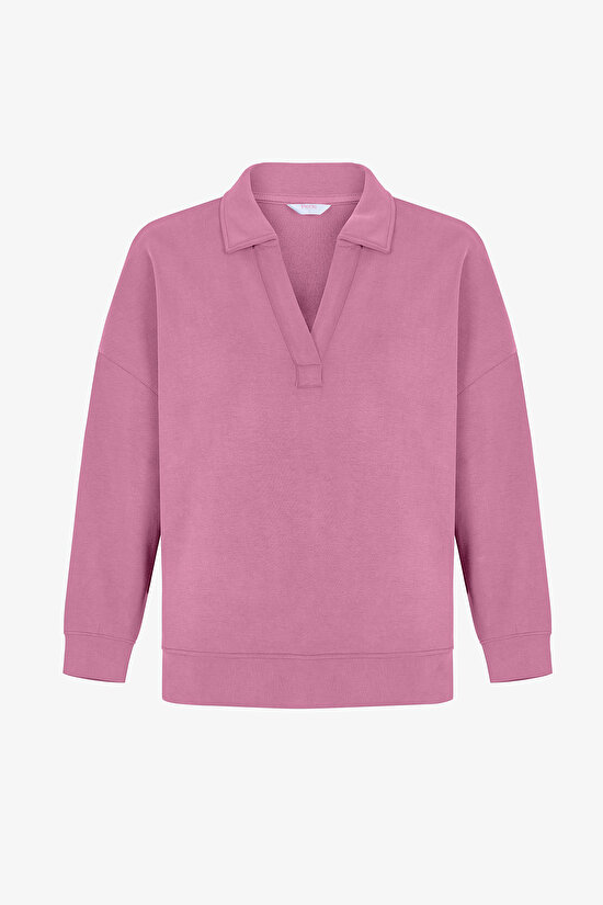 Rose Pink Polo Neck Modal Sweatshirt - 7