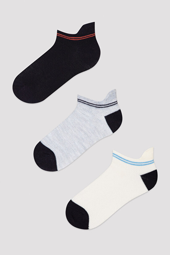 Erkek Çocuk Simple Mavi 3lü Patik Çorap - 1