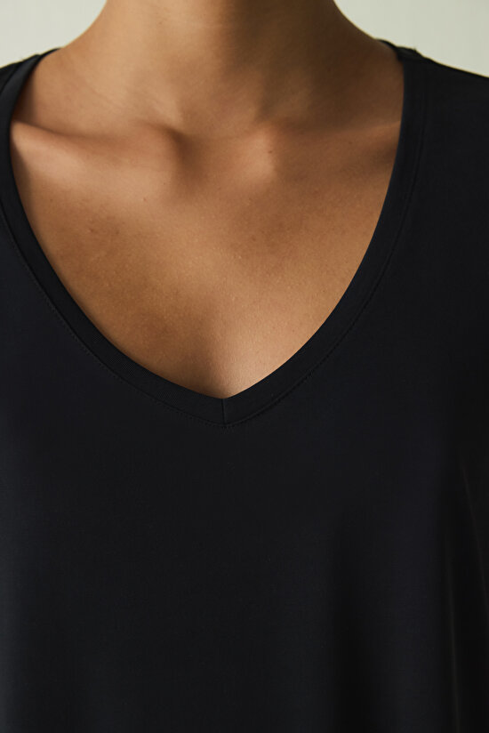 Black V Neck Modal Short Sleeve T-Shirt - 4