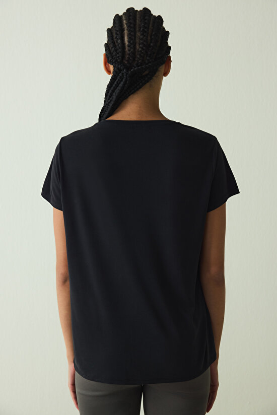 Black V Neck Modal Short Sleeve T-Shirt - 6