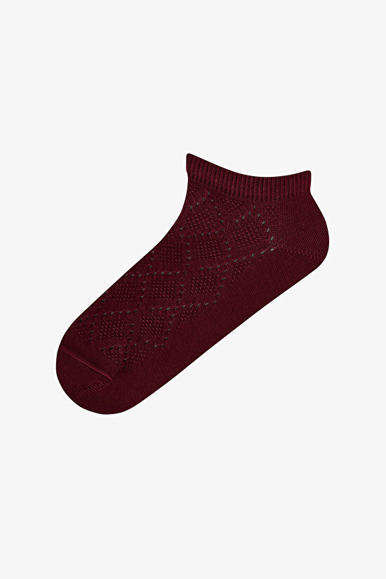 Burgundy Diamond Jacquard 3-Pack No-Show Socks - 2