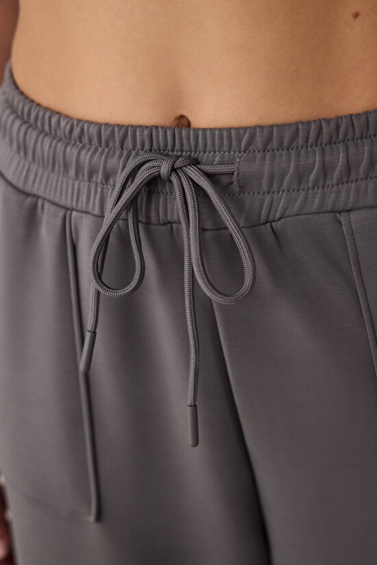 Gray Modal Straight Leg High Waist Front Pocket Pants - 4