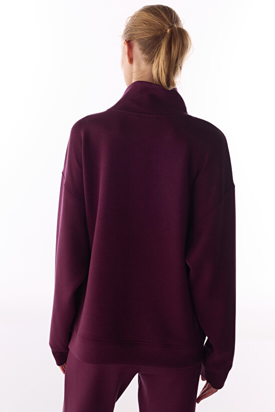 Bordo İpeksi Dokunuş Silky Touch Rahat Yaka Sweatshirt - 3