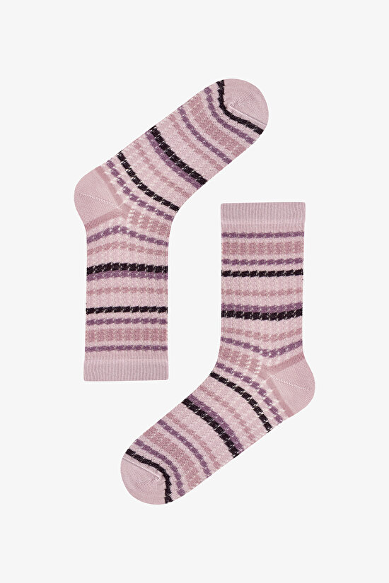 Rose Vintage Lines Striped Cotton Jacquard 2 Pack Ankle Socks - 2